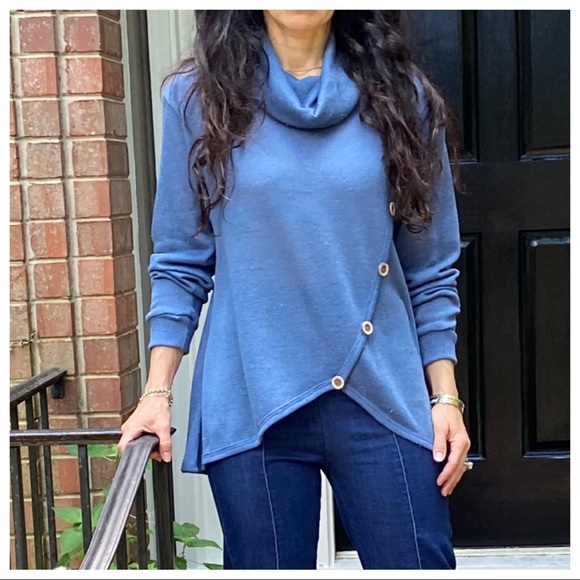 chic side button trim cowl neck knit tunic - Picture 3 of 13